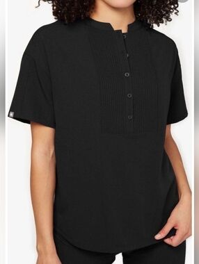 Figs Mua Pintuck Scrub Top, Black - Size XS